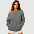 thumbnail image 2 of WAYUTE Sweatshirt for Women Off The Shoulder Sweatshirt Drop Shoulder Long Sleeve Front Pocket Oversized Tunic Top Solid Color Fall Pullover Casual Outdoor,Dark Gray,S, 2 of 6