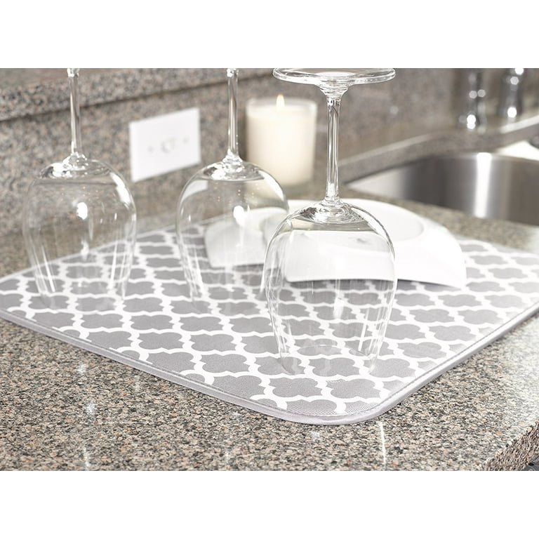 S&T INC. Absorbent, Reversible Microfiber Dish Drying Mat, 16 x 18, White  Trellis