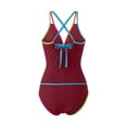 thumbnail image 7 of RYRJJ Womens Tummy Control Tankini Swimsuits Color Block Bathing Suits V Neck Two Piece Swimwear with High Waisted Shorts(Wine,XL), 7 of 7