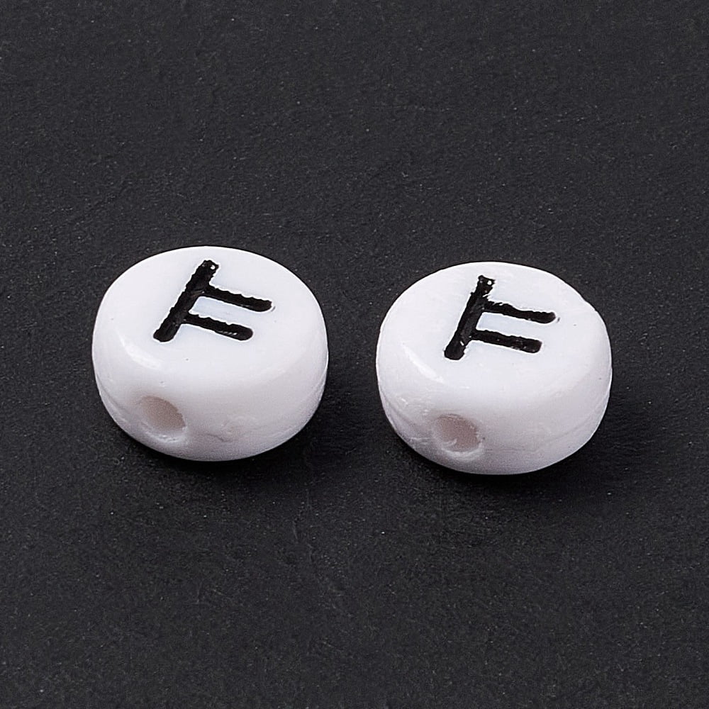 Opaque Acrylic Beads White Flat Round with Korean Letters Black 7x3.5mm Hole: 1.2mm 3600pcs/500g