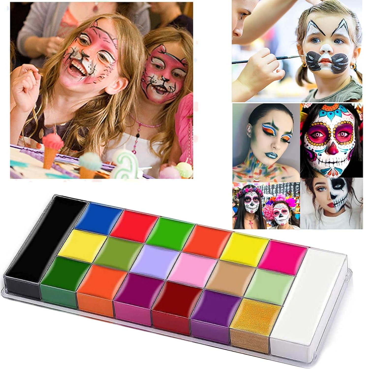 Wiher 20 Colors Face Body Paint Set-Athena Painting Palette,10 Professional Artist Brush,Large Deep Pan Ideal for Halloween Cosplay Party SFX Arty Stage Makeup