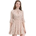 thumbnail image 1 of Unique Bargains Femmes Cloche Florale Manches 3/4 Cravate Cou Robes à Volants, 1 of 6