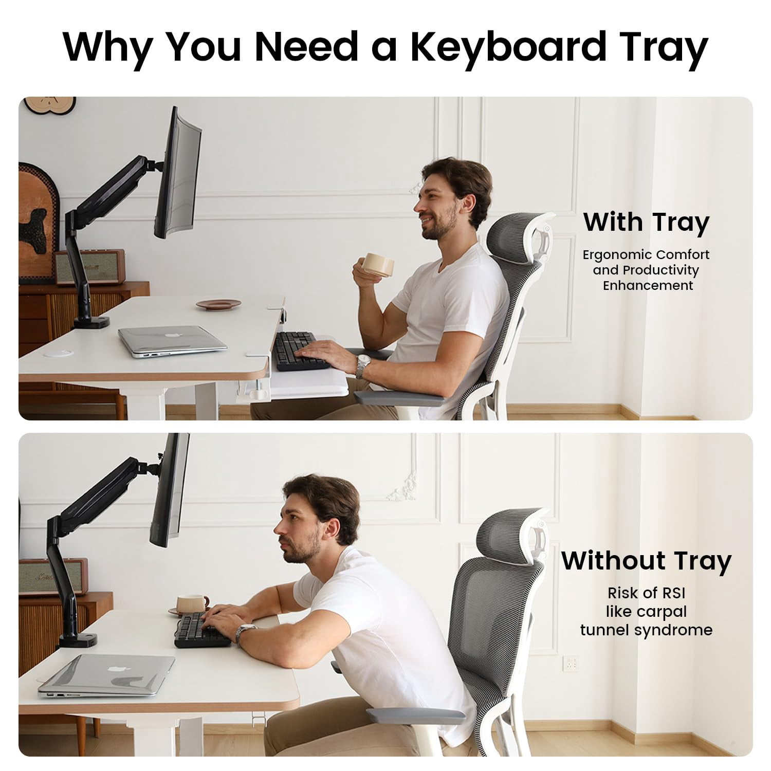 Large Tray Under Desk Slide Out With Extra Sturdy C Clamp Mount System 26'' (30'' Including Clamps) X11 Slide-out Drawer For Typing Mouse White