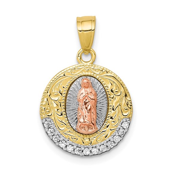 Auriga 10K Yellow Gold Rhodium Cubic Zirconia Lady Of Guadalupe Pendant for Women (L-20.9 mm)