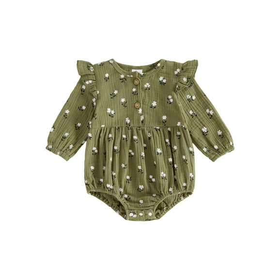 Loicainy Infant Baby Girl Bubble Romper 3 6 12 18 Months Long Sleeve Crew Neck Floral Print Fall Bodysuit