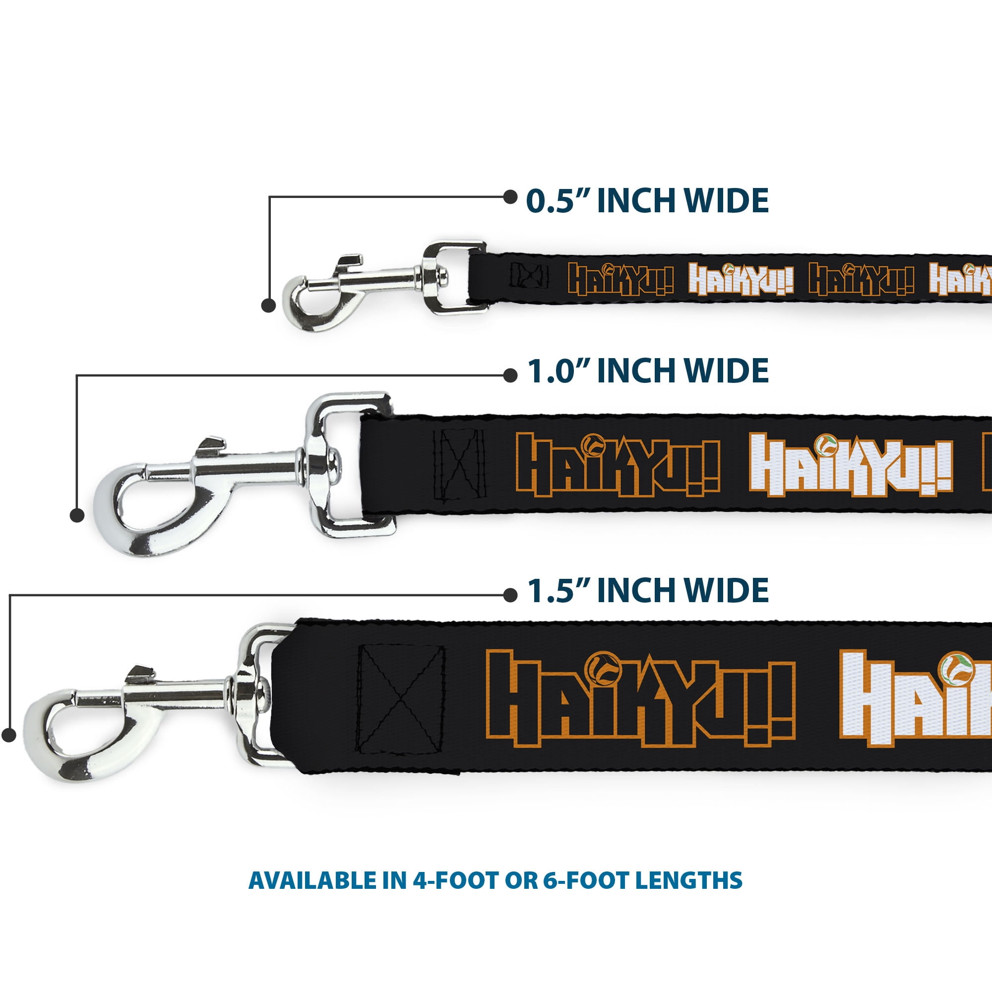 Crunchyroll Pet Leash, Dog Leash, Haikyu Title Logos Black Orange White, 6 Feet Long 1.0 Inch Wide