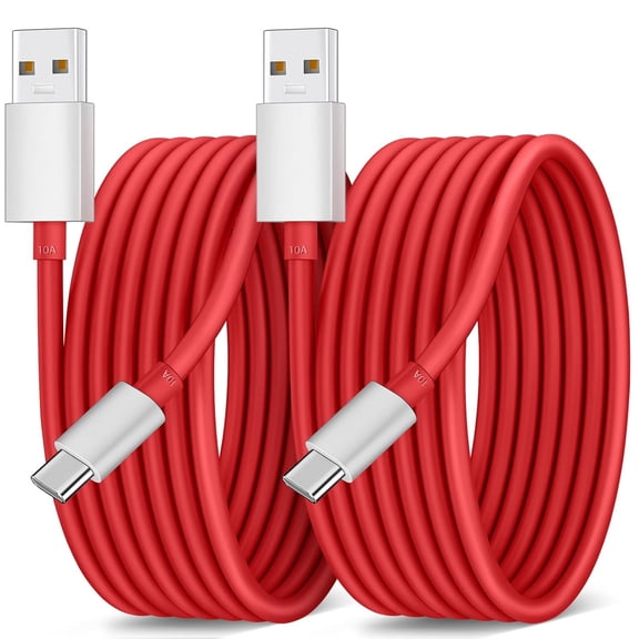 for Oneplus USB C Cable 80W, 2-Pack 6.6ft 10A USB A to USB-C Cable for OnePlus 15/13/12/12R/11 5G/10 Pro/Nord 4, High Speed Type-C Charging Cord & Data Transfer, Red