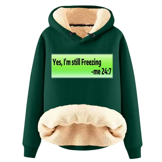 Wolfast Chandail à Capuchon en Molleton Chaud d'Hiver pour Femme, Épais, Uni, Imprimé, à Manches Longues, Mode Tendance, Vert Armée, G