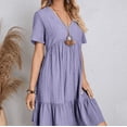 thumbnail image 4 of Summer Dresses for Women Vacation Short Sleeve v Neck Mini T Shirt Dress Pleated Ruffle Flowy Beach Sundresses, 4 of 4