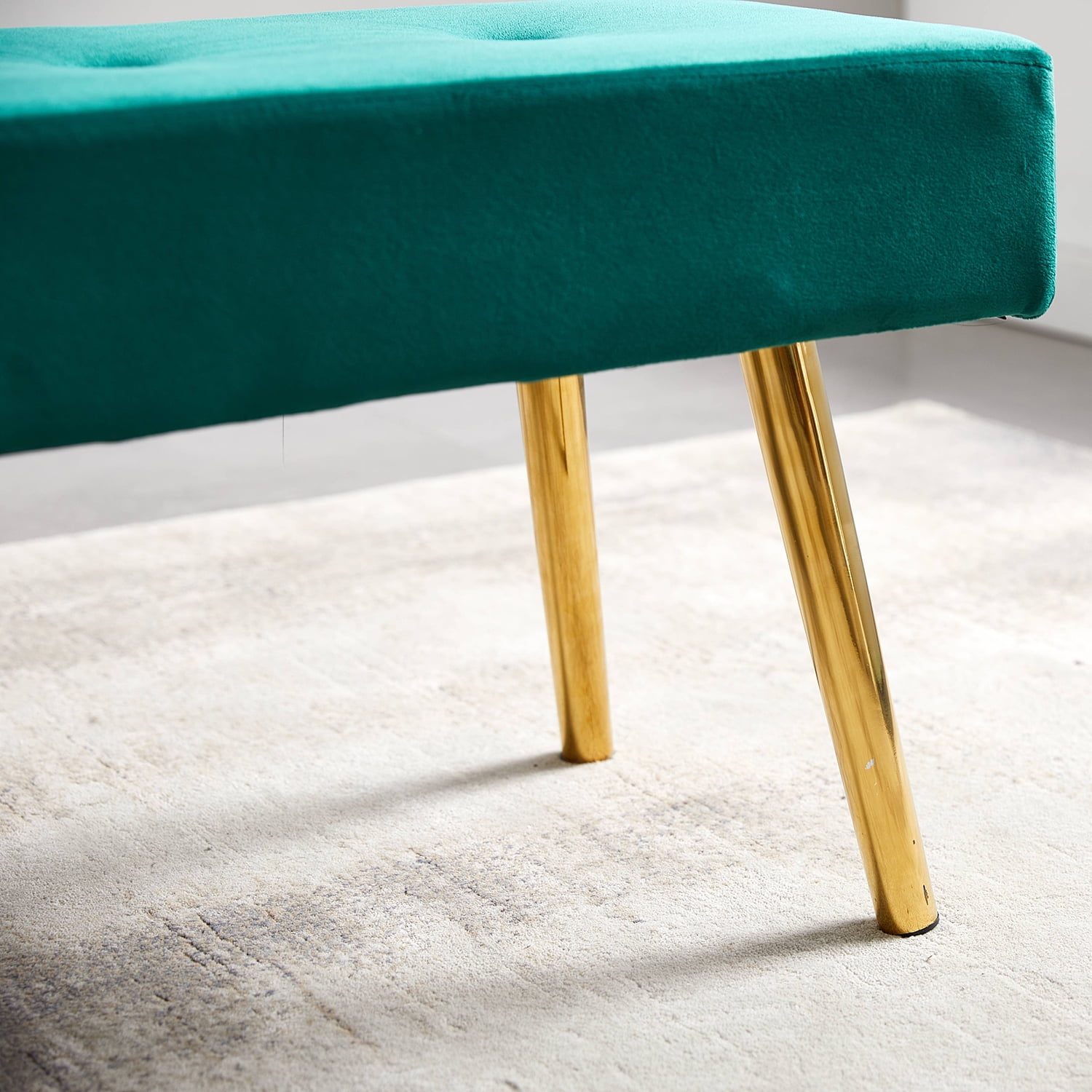 Kadyn Modern Long Bench, Velvet Bed End Stool with Gold Legs, Upholstered Bench Ottoman for Entryway and Bedroom, Dark Green