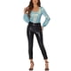 thumbnail image 2 of INSPIRAR CHIC Blusa de fiesta de manga obispo con brillo metálico y escote redondo para mujer, talla S, azul claro, 2 of 6