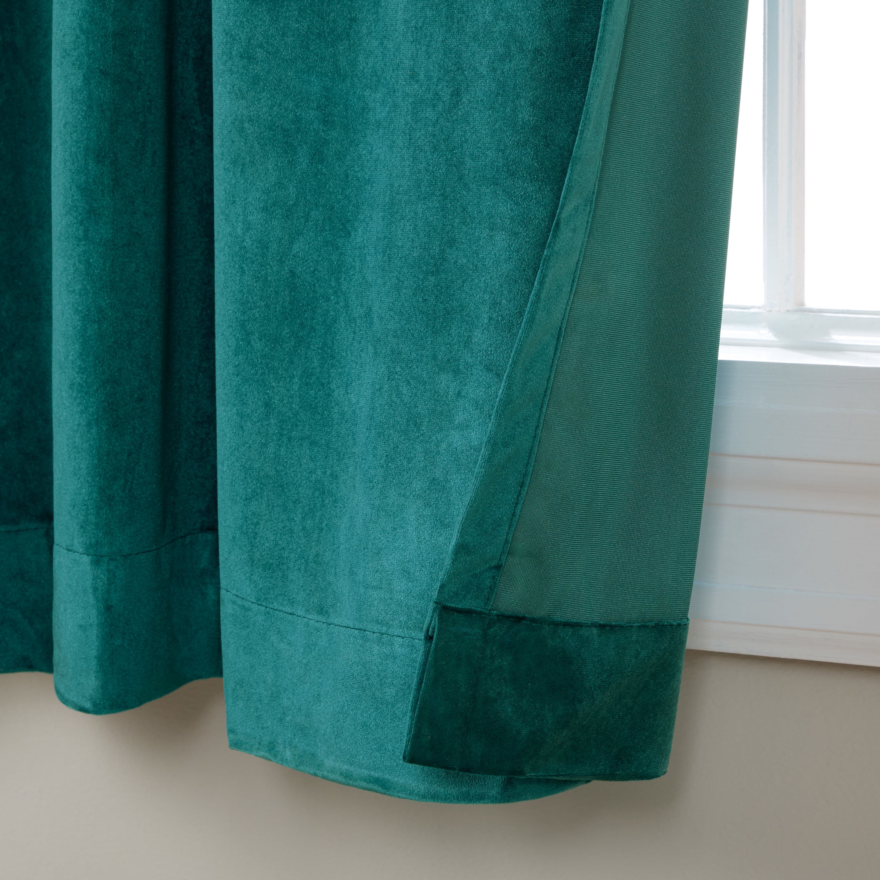 TOWN & COUNTRY LUXE Velour Solid Heavyweight Indoor Curtains, Light Filtering Opacity, Triple Pinch Pleat Top, Plush Velvet, 2-Pack Set, 27"x108", Teal