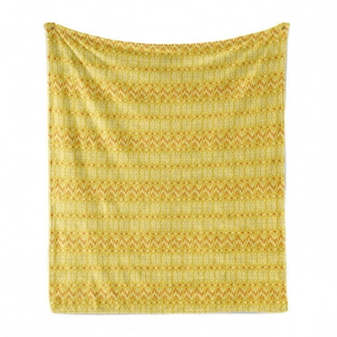 Orange Soft Flannel Fleece Blanket, Aztec Culture Geometric Traditional Abstract Folk Triangles Pattern, Cozy Plush for Indoor and Outdoor Use, 50" x 60", Mustard Vermilion and White, by Ambesonne