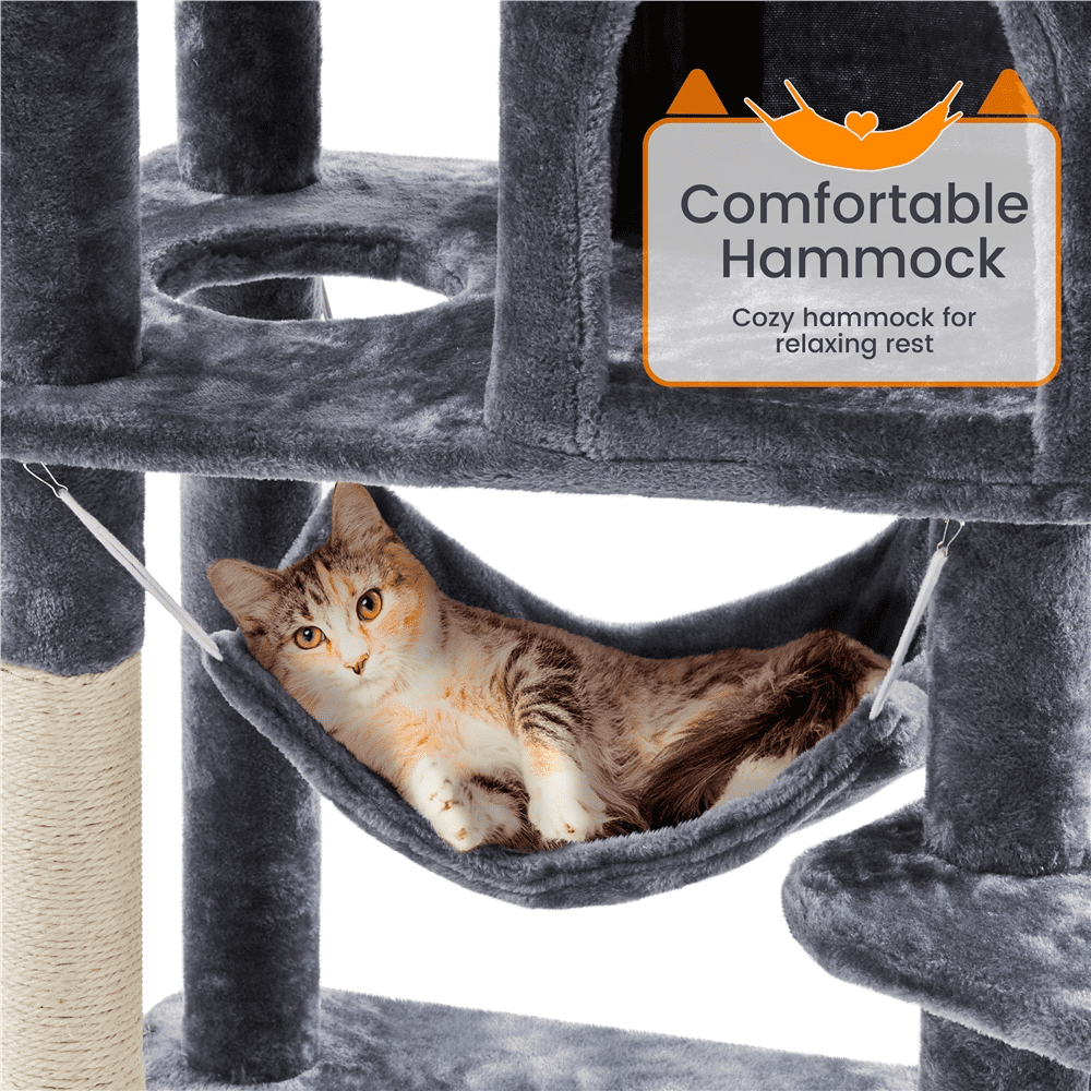Alden Design 71.5″ H Multi-Level Large Cat Tree with 2 Cozy Perches and 2 Condos, Dark Gray