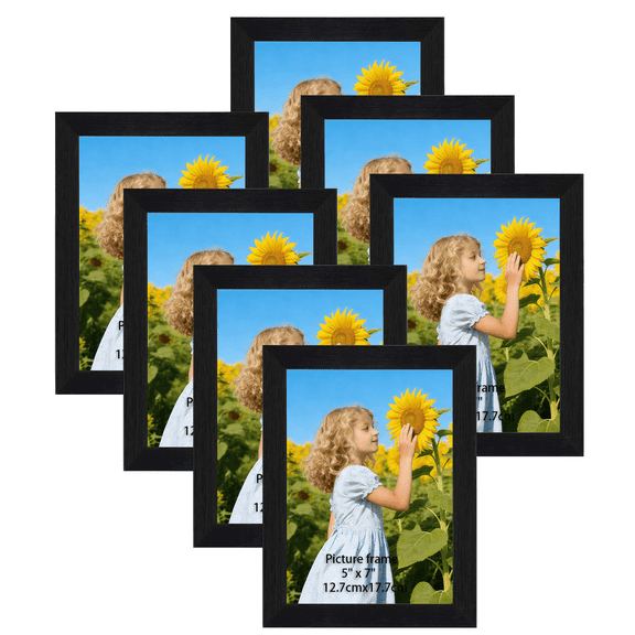 5x7 Picture Frames Set of 7, Classic 5x7 Photo Frame for Tabletop or Wall Decoration, Black