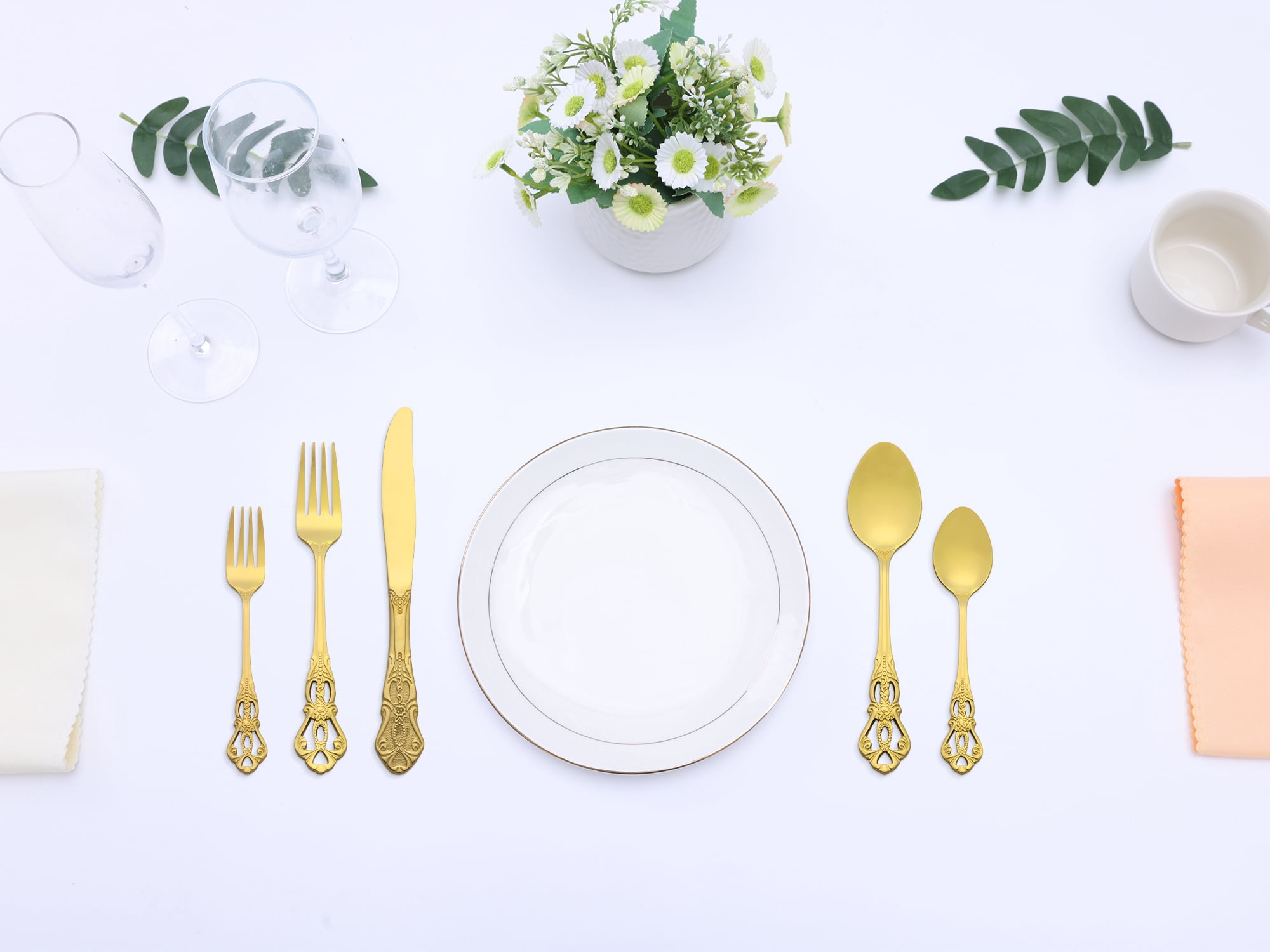 Unique Bargains 30 Piece Silverware Stainless Steel Flatware Set with Openwork Gold