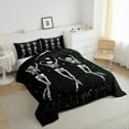thumbnail image 3 of jejeloiu Vintage Skeleton Full Comforter Set Boho White Black Microfiber Reversible Bedroom Decor For Adults 3pcs, 3 of 8