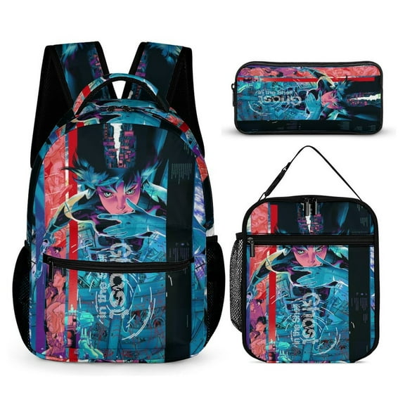 Anime Ghost in The Shell Poster 3 PC Backpack Set Casual School Bag Daypack with Lunch Bag Outdoor Travel Large Capacity BagsOne Size