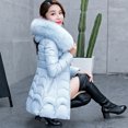 thumbnail image 4 of Lindreshi Winter Coats for Women 2023 Trendy Women Hooded Outwear Warm Coat Long Thick Furry Collar Cotton Slim Jacket, 4 of 9