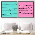 thumbnail image 1 of PixonSign Framed Wall Art Print Set Birds on Teal and Pink Backgrounds Nature Wilderness Digital Art Modern Art Chic Group Colorful Multicolor Ultra for Living Room, Bedroom, Office - 24"x24"x2 Black, 1 of 5