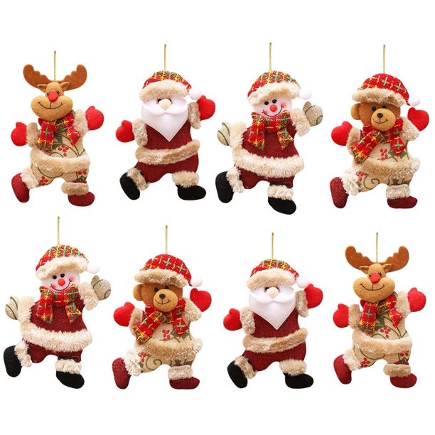 Decoración navideña colgante, 8 piezas Adornos navideños Decoración Papá Noel Muñeco de nieve Reno Oso Muñeca Adornos de árbol de Navidad para fiesta de Navidad, árbol de Navidad, gabinete, regalo JAMW Sencillez