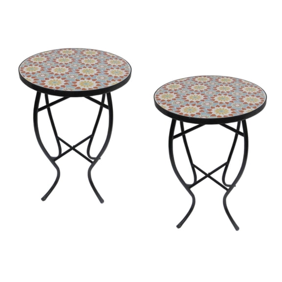 Mosaic Art Collection Floral Accent Table (Set of 2)