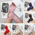 thumbnail image 2 of 1 Pair Gloves Half Fingers Lace See-through Hollow Out Flower Embroidery Solid Color Elastic Bride Wedding Prom Party Decorative Gloves, 2 of 7