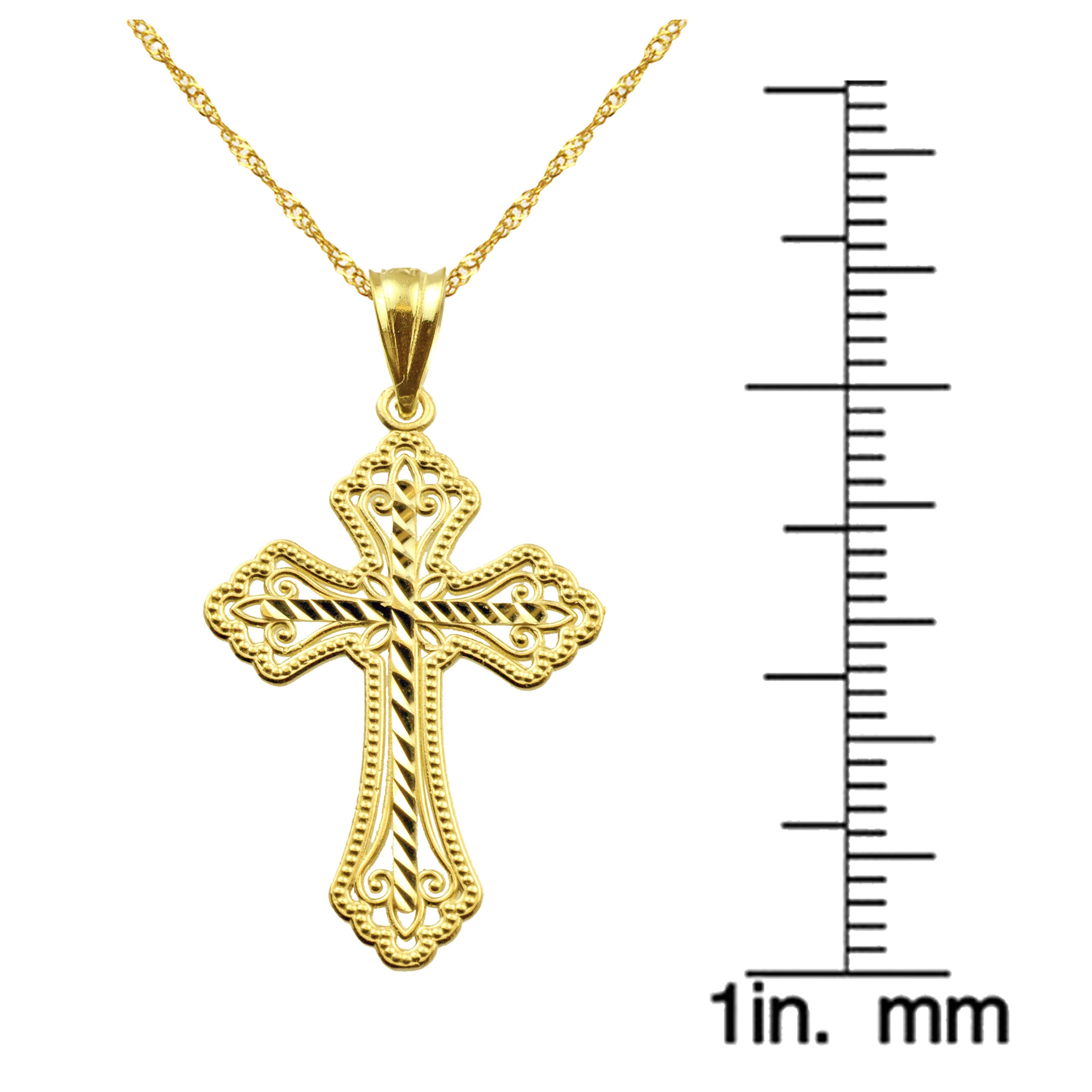 Handcrafted 10kt Yellow Gold Diamond-Cut Cross Charm Pendant