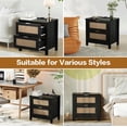 thumbnail image 6 of LAZZO Nightstand Set of 2 with Wireless Charging, Boho Rattan 2-Drawer Bedside Table for Bedroom, Black, 6 of 9