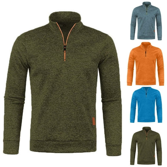 Fengqque Men's Quarter Zip Pullover Long Sleeve Sweatshirts Thin Velvet Sweater Slim Fit and Comfortable Coat Sky Blue 8(XL)