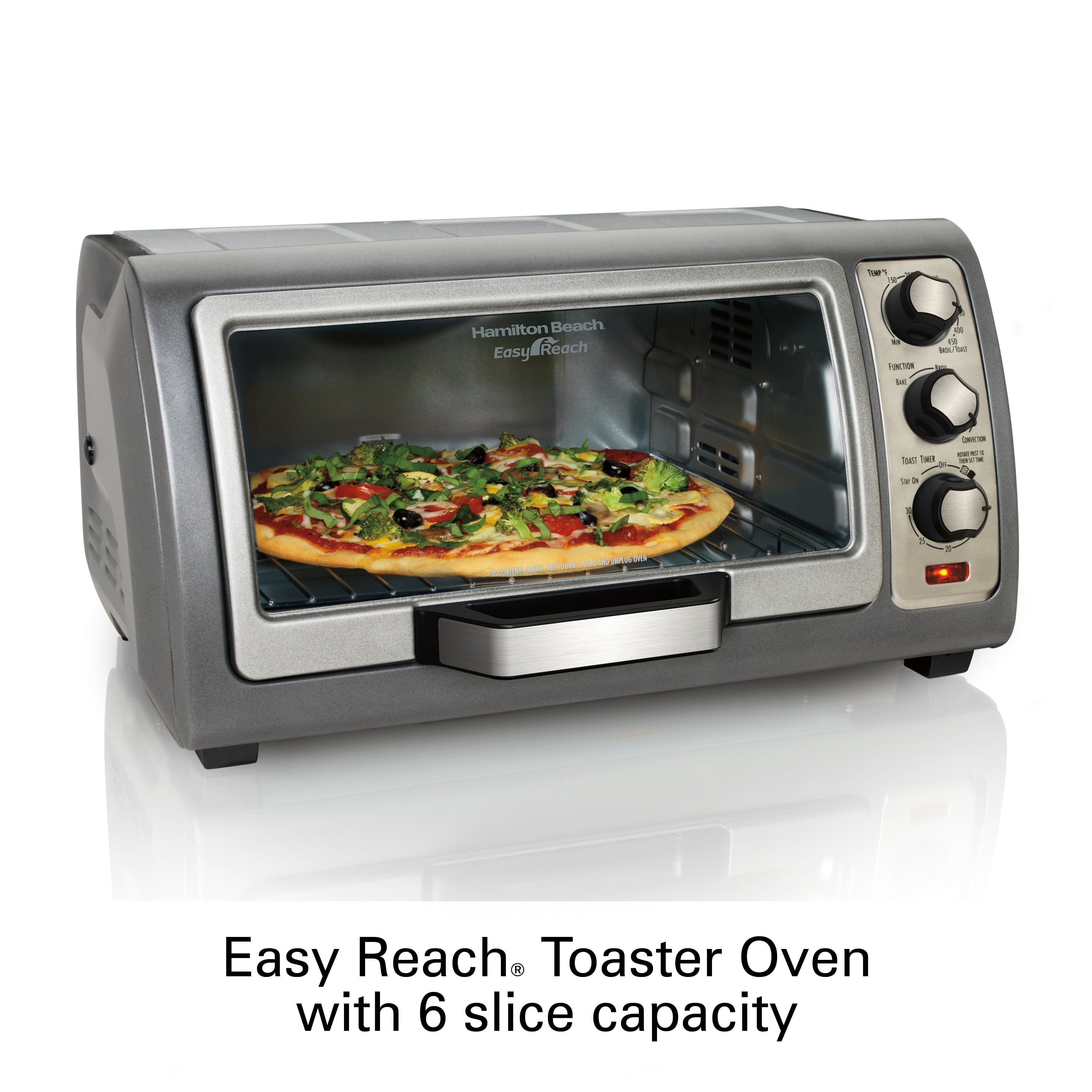 Hamilton Beach Easy Reach Toaster Oven with Roll-Top Door, Convection, Black, 31126D