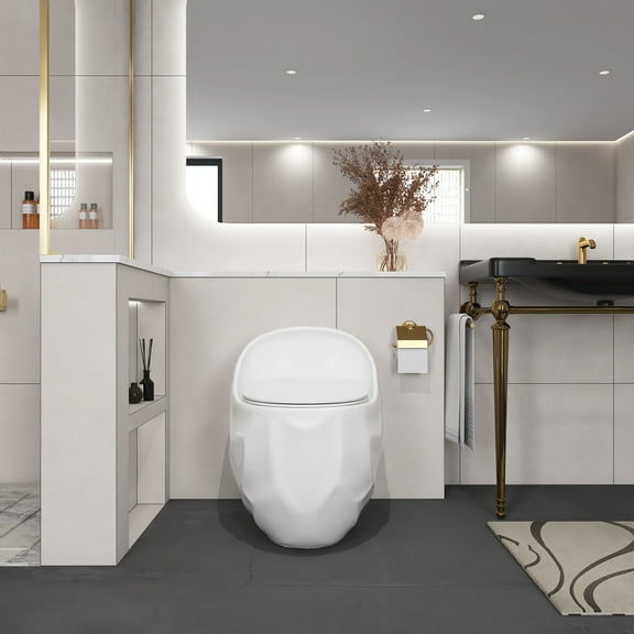 Toilet Bowl Replacement 1-Piece 1.28 GPF Single Flush Egg Shape Toilet in Glossy White,Toilet Seat Covers