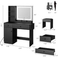 thumbnail image 2 of RIEDHOFF Vanity, Makeup Vanity with Mirror and LED Light, Large Storage Space with 2 Drawers and Storage Cabinet, Vanity Table Set with Comfortable Stool for Bedroom in Black, 2 of 8