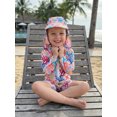 thumbnail image 4 of BemeyourBBs Toddler Baby Girl Boy Swimsuit with Sun Hat Infant Bathing Suit Coral Dinosaur Pawpaw Swim Ring Printed Long Sleeve Half Zipper Rash Guard Swimwear Summer Beachwear, 4 of 9