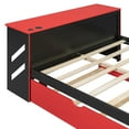 thumbnail image 4 of Full Size Day Bed Frame with Twin Size Trundle and USB Charging Ports, Wood Daybed with Build-in Desk for Bedroom, Apartment, Home Office, Space-Saving Design, Mattress Not Included, Red, 4 of 9