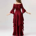 thumbnail image 4 of WREESH Halloween Dress Women's Fashion Solid Color Long Sleeve Off-The-Shoulder Ankle Dress Wine, 4 of 9