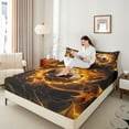 thumbnail image 4 of Castle Fairy Abstract Soccer Boy Girl Full Size Sheets 4-Piece,Sport Gamer Breathable Bed Sheets,Black Orange Lightweight Sheet Sets,Luxury Bedroom Decor, 4 of 7