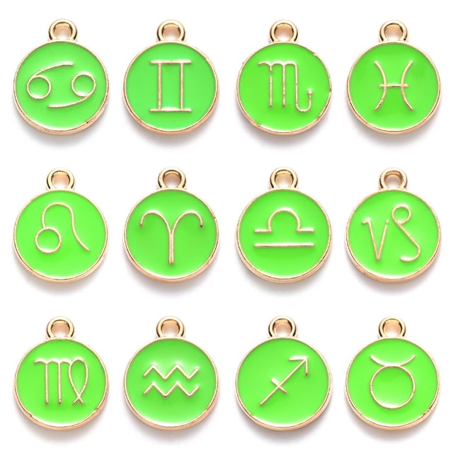 12 Constellations Pendentifs Ronds pour Fabrication de Bracelets Colliers - Vert
