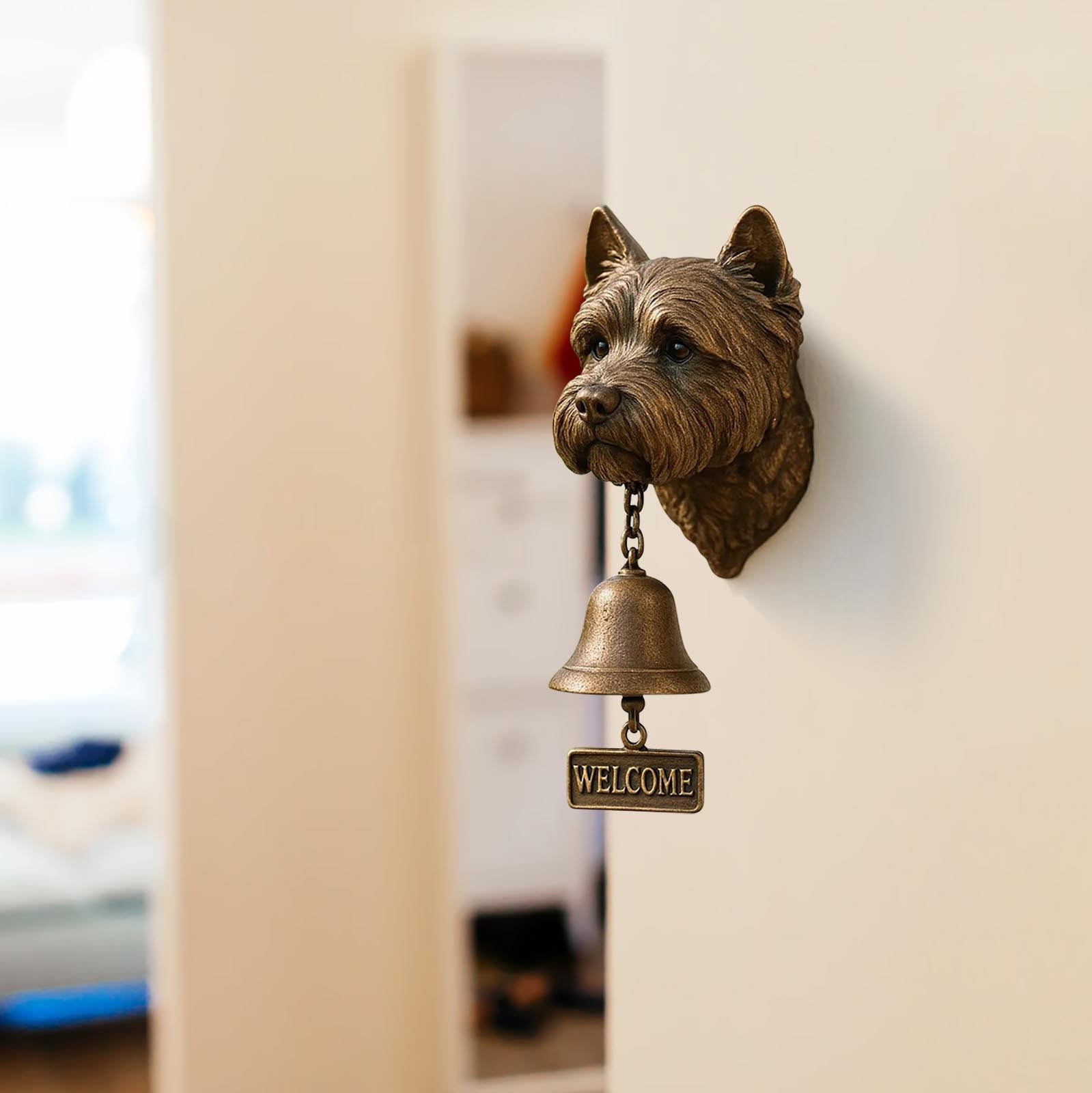 Western White Terrier Emblem Welcome Doorbell, Decorative Porch and Garden Chime with Antique Finish and Gentle Ring, Unique Door Ornament for Front Doors Home and Outdoor Spaces