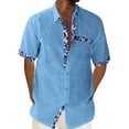 thumbnail image 1 of Camisas Hombre Manga Corta Camisa de vacaciones en la playa Camisa de cárdigan de manga corta Camisa de solapa en contraste con botones en los puños para hombre (Blue, L), 1 of 5