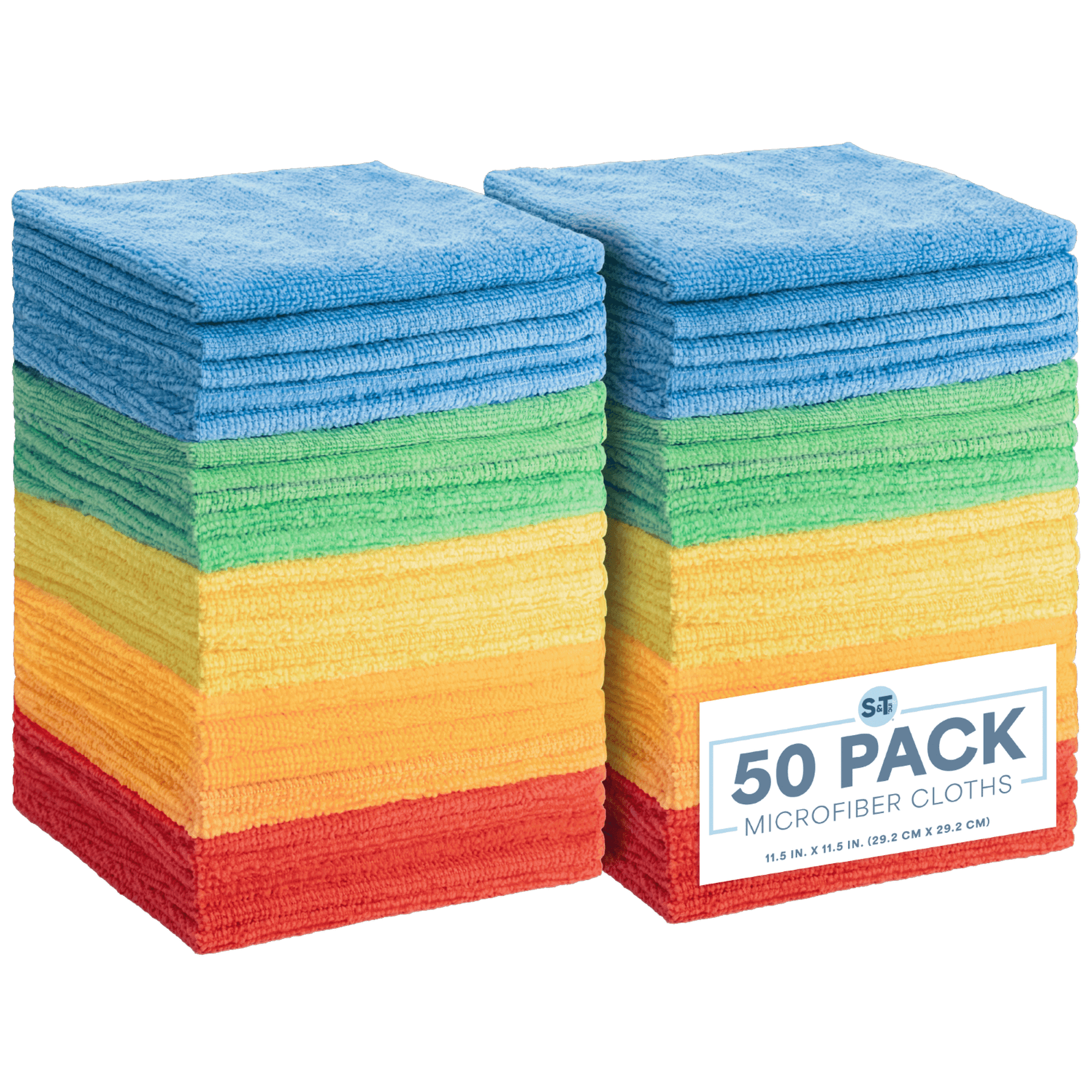 S&T INC. 50 Pack Microfiber Cleaning Cloths, Bulk Towels for Home, Cars, Cleaning, Assorted Colors, 11.5 inches x 11.5 inches, 50 Count