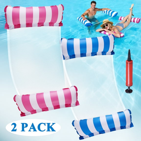 cyrico 2 Pack Inflatable Hammock Pool Floats for Adults, 4-in-1 Multi-Purpose Water Hammock (Hammock, Saddle, Lounge Chair, Drifter), Pool Floaties for Swimming, Vacation Fun and Relaxation