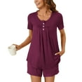 thumbnail image 2 of Diufon Plus Size Womens Pjs Sets Round Neck Button Short Sleeve Tops Solid Color Shorts Sets with Pockets, 2 of 7