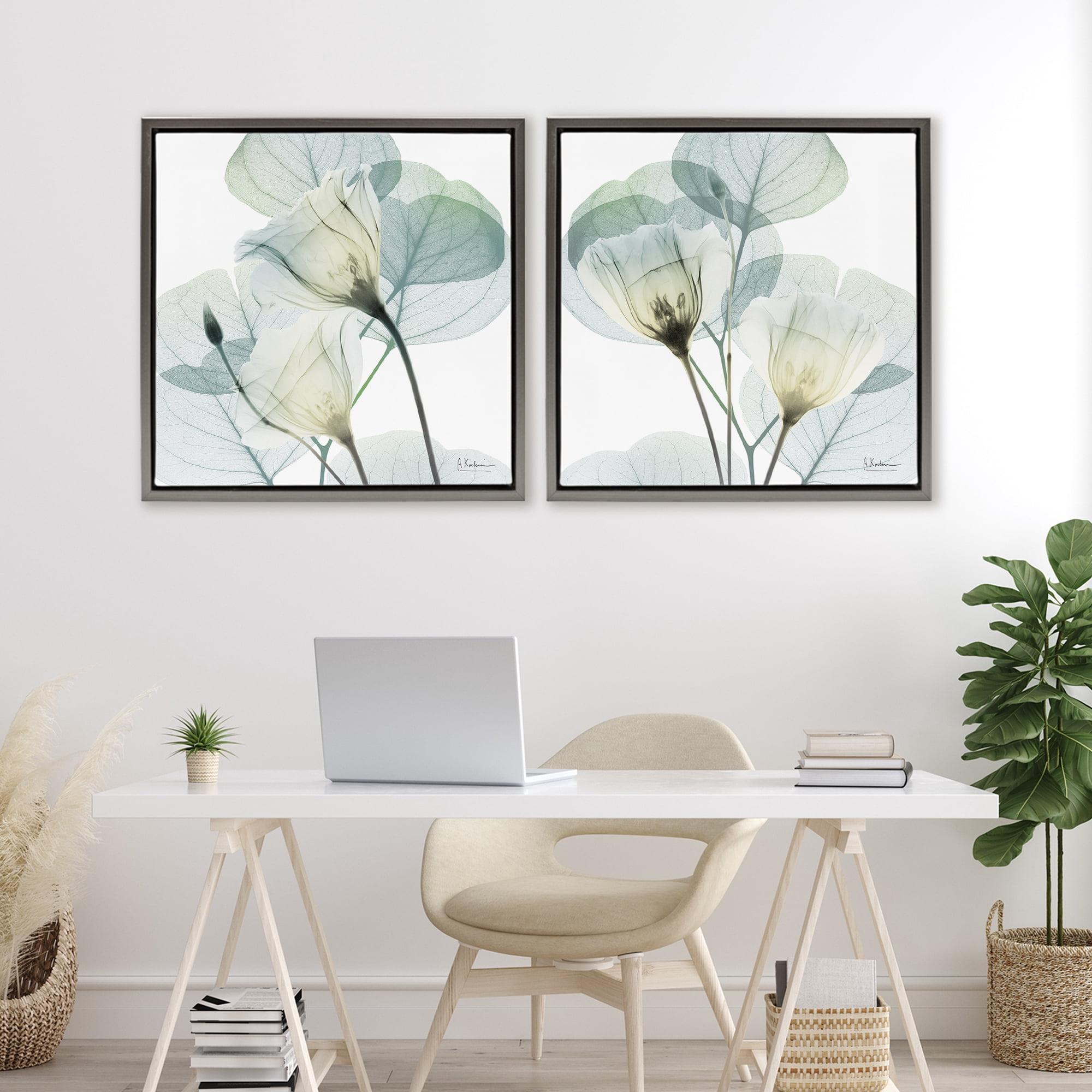 Stupell Industries Divine Fate Flowers 2 Piece Gray Framed Floater Canvas Set, design by Albert Koetsier