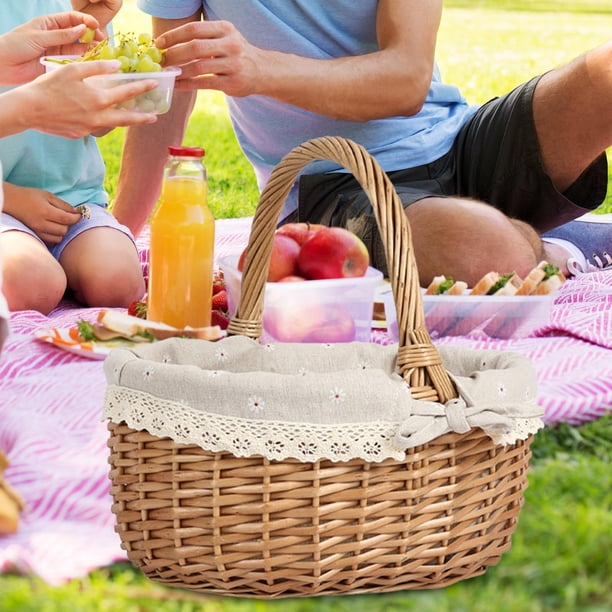 Cesta de mimbre para Picnic, cesta de regalo, artículos diversos, accesorios de fotografía con asa, cesta de almacenamiento para bodas, vacaciones, ja beige