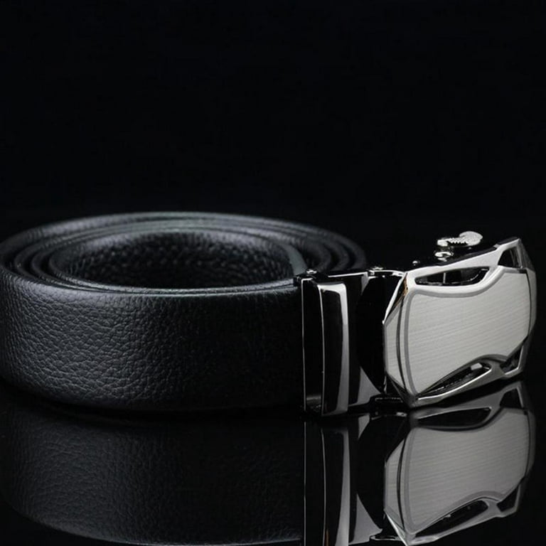 Celebrity Mens Black Leather Ratchet Belt Automatic Buckle Waistband Strap  Waist