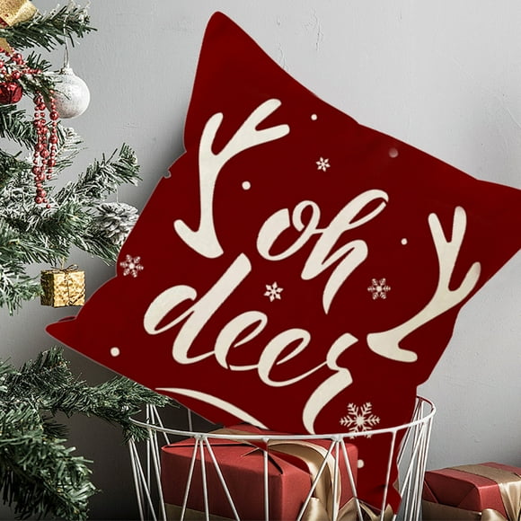 Festive Feeling Decoration Sofa Pillow Cover Christmas Letter Print Chair Cushion Cover Linen Cushion Cover