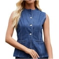 thumbnail image 6 of Uaswgudfs Women's Denim Tank Vest - Crew Neck Sleeveless Button Down Jean Waistcoat for Casual Summer Tops, 6 of 9