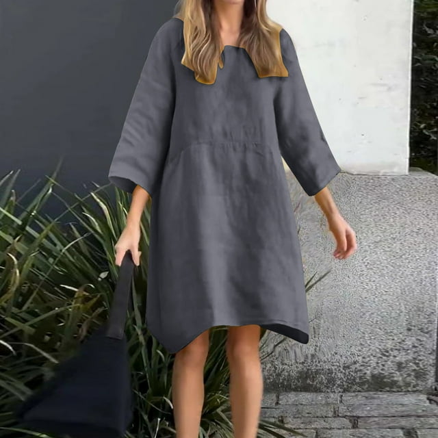 Gspmoly Robes pour Femmes, Robes Décontractées pour Femmes à Manches Longues Unies à Col Rond Longues Robes Robes de Mariage pour Femmes Offres du Jour