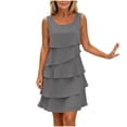 thumbnail image 3 of Bxsruta Women‘s Sleeveless Chiffon A Line Swing Dress Casual Round Neck Tiered Ruffle Layered Cocktail Dress, 3 of 8